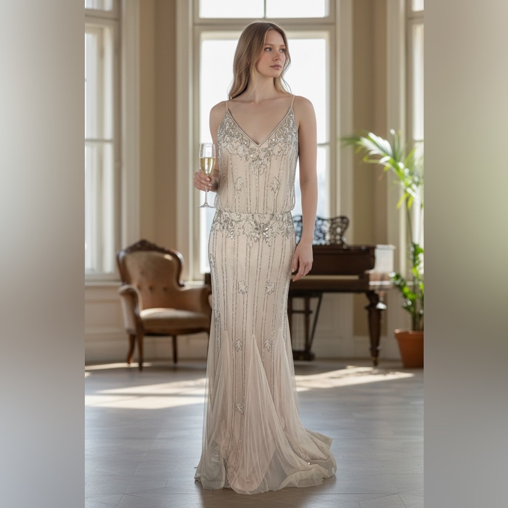 Lace & Beads Elegant Light Pink Beaded Evening Gown